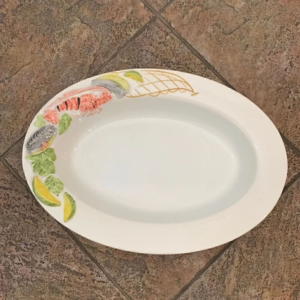 Pier 1 Italy Hand Painted Clam Bake Serving Platter Lobster Clams Lemon Lime